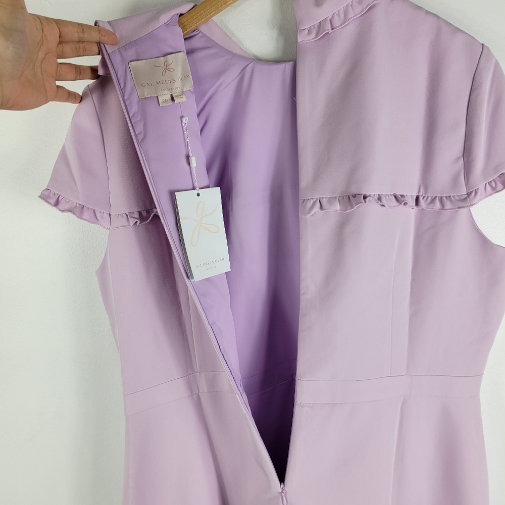 New Gal Meets Glam Emma Ruffle Peter Pan Collar Short Sleeve Sheath Dress Lilac - Picture 10 of 12